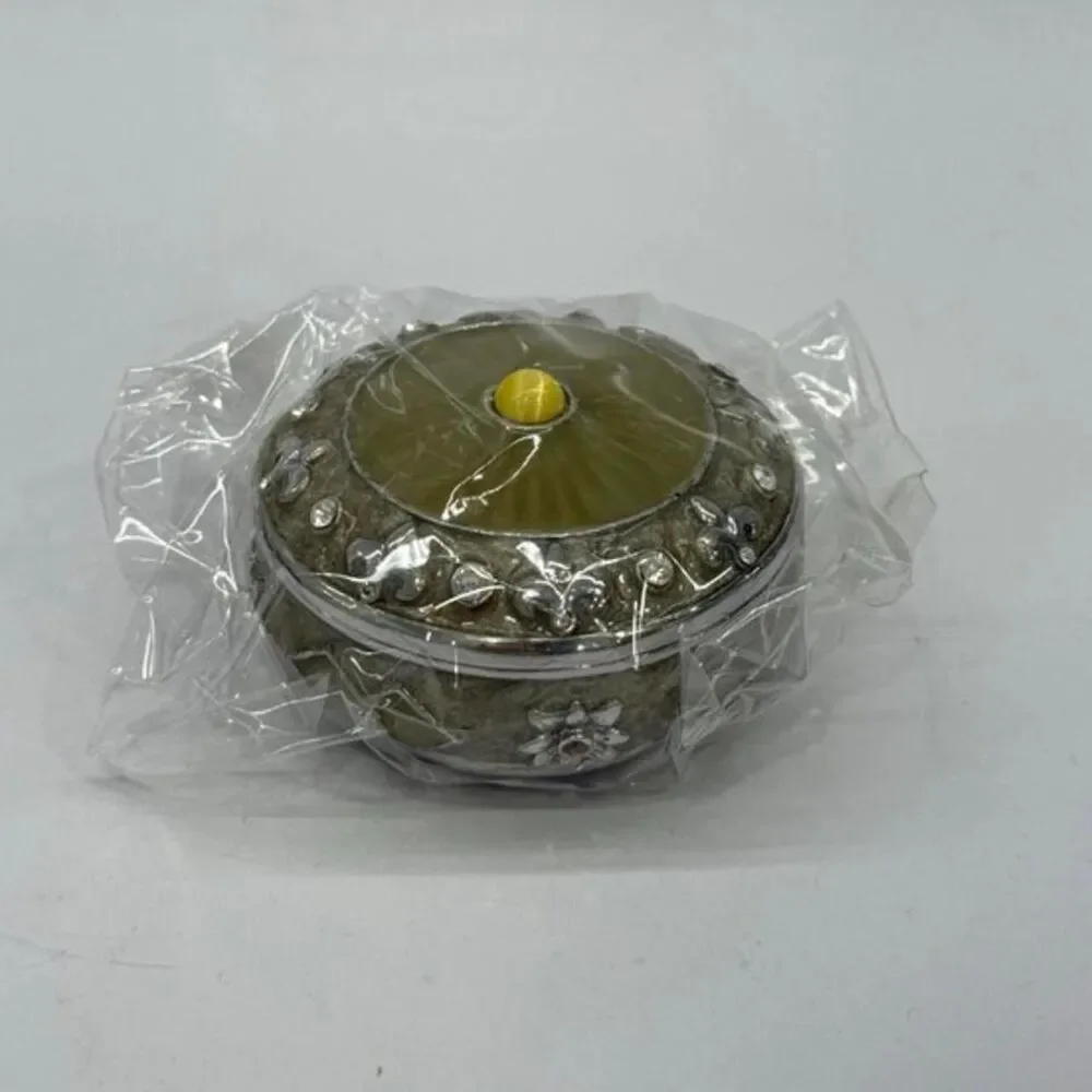 Enameled Round Trinket Box Green